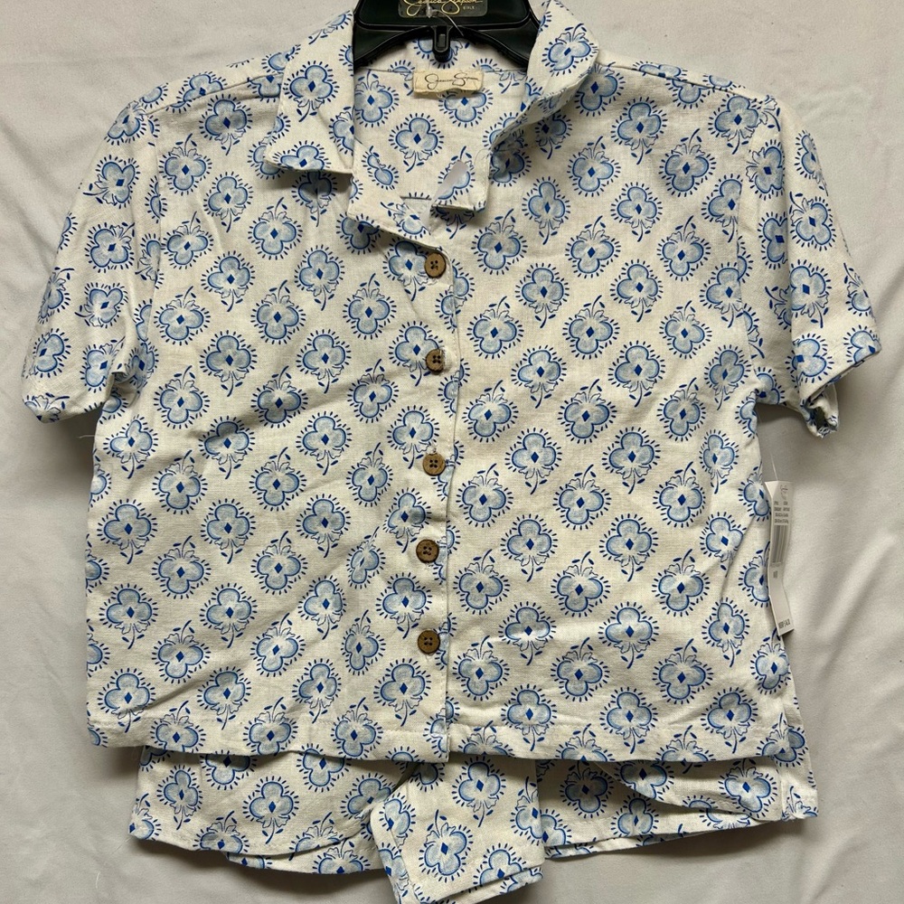 Jessica Simpson Blue and White Short Sleeve Tee